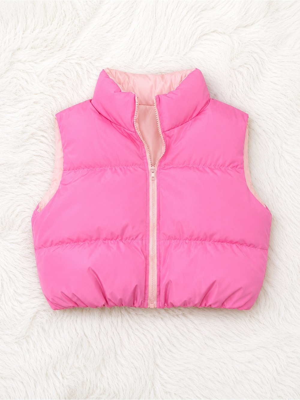 SHEIN Pink Cropped Puffer Vest Large Bubblegum Barbiecore Zip Up Trendy Layering